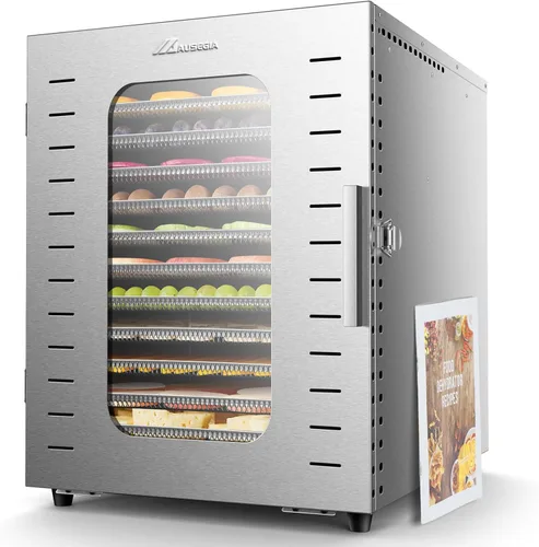 Deshidratadora de alimentos comercial grande con 12 bandejas, área utilizable de hasta 22.67 pies², secador de acero inoxidable completo de 1200W,