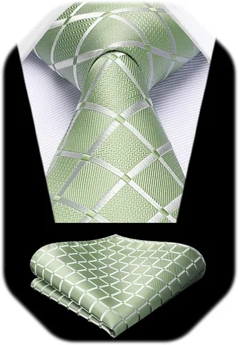 Miniatura 49 de HISDERN Conjunto de corbata a cuadros a cuadros pañuelo tejido clásico formal para hombre corbata y bolsillo cuadrado