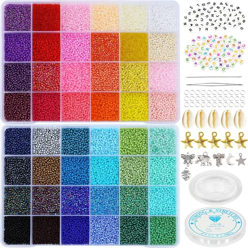 Tamaño 12/0 Cuentas de semillas de vidrio de 0.079 pulgadas para hacer pulseras y joyas, 33600 piezas de cuentas pequeñas de semillas de 48 colores