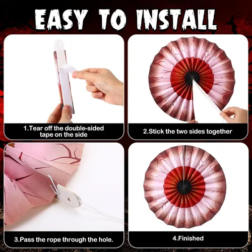 Miniatura 3 de Dispowreath Juego de 9 abanicos de Halloween para colgar en los ojos, decoración de pared de globos oculares aterradores, decoración de pared