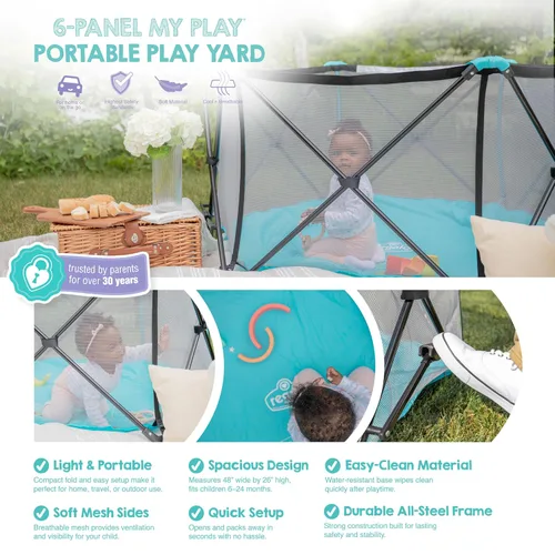 Miniatura 4 de Regalo Safety My Play Corralito portátil para bebés, patio de juegos plegable de 6 paneles para interiores y exteriores, para bebés y niños