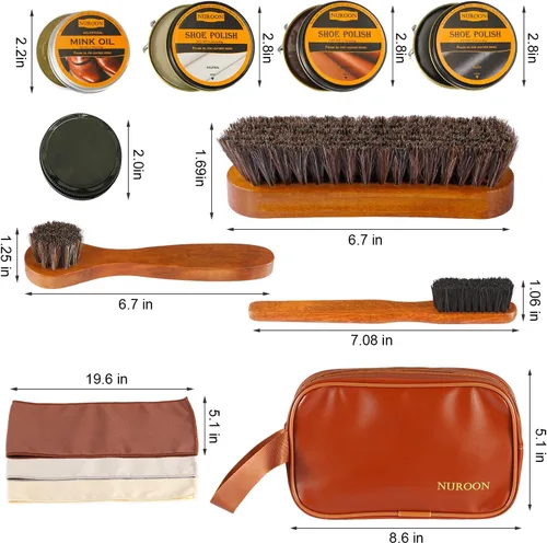 Miniatura 7 de Kit de cuidado de zapatos de 13 piezas para hombres y mujeres, 3 cepillos de crin para pulir zapatos, aceite de visón negro, marrón y neutro