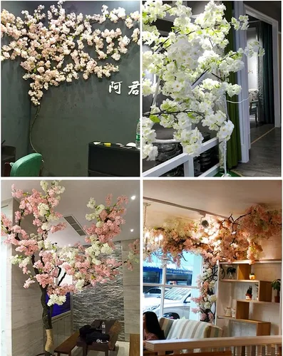 Miniatura 6 de Flores artificiales grandes árboles de cerezo en flor para boda, flores de seda, ramas falsas, tienda, jardines, paredes de fondo grandes, Cerezo