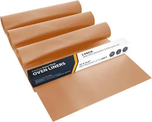 Miniatura 16 de Revestimientos de horno para la parte inferior del horno - Paquete de 2 alfombrillas grandes de servicio pesado, 17"x25" antiadherentes Cobre