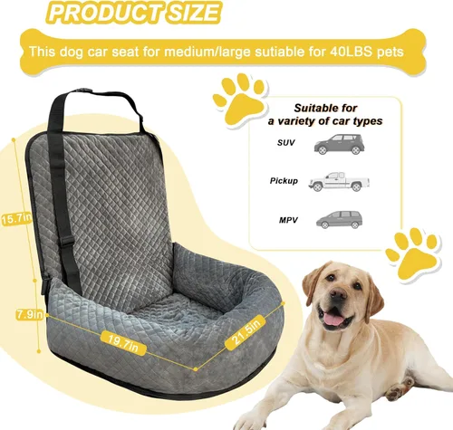 Miniatura 2 de Asiento de automóvil para perros pequeños y medianos, desmontable lavable, asiento elevador de seguridad para mascotas, cómodo, ultra suave y Gris