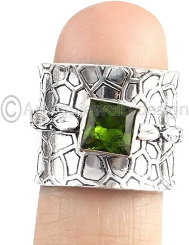 Miniatura 2 de ArtisanJewelrydesign Peridot Silver Ring, 925 Silver Ring, Handmade Spinner Ring, Fidget Band Ring, Spinner Ring, Chunky Ring, Gift For Sister, Yoga