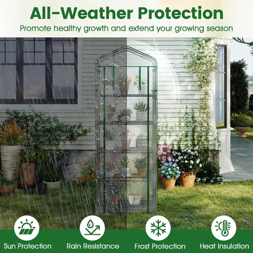Miniatura 2 de Giantex Mini invernadero para interiores y exteriores, 27 x 19 x 75 pulgadas, casa portátil de cultivo de plantas con estantes de 5 niveles