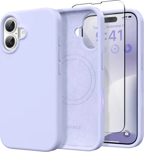 Miniatura 169 de GONEZ Funda de silicona para iPhone 14 Pro Max, compatible con MagSafe, con protector de pantalla + protector de lente de cámara, silicona líquida a
