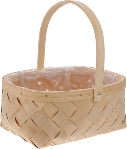 SEWACC Cesta grande de almacenamiento de virutas de madera tejida con asa, cesta de jardín de ratán hecha a mano para organización del hogar, fiesta