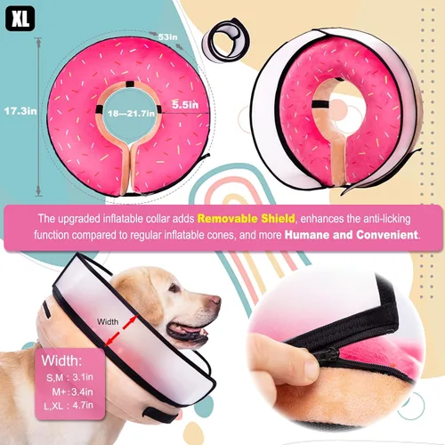 Miniatura 2 de Collar inflable para perro con forma de cono de perro con dona de cuello suave mejorada antilamer para perros y gatos, collar de cono de Rosa.