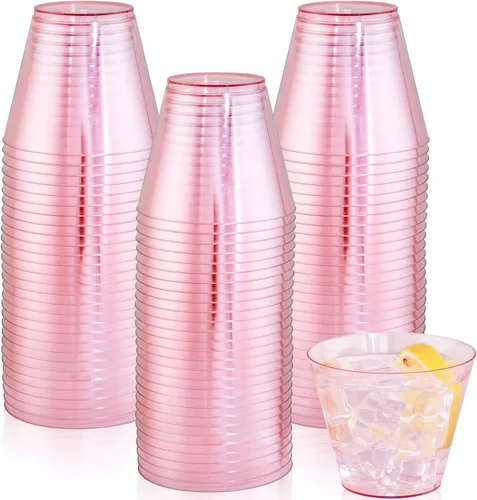 Miniatura 13 de Ciaell 200 PCS Vasos de Plástico Plateados - Vasos de Plástico Resistentes de 9 Oz - Vasos con Borde Plateado - Vasos Transparentes Desechables