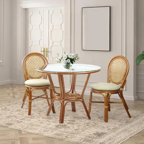 Miniatura 7 de Denver Dining - Silla auxiliar de mimbre hecha a mano con cojín color crema, ratán natural, colonial