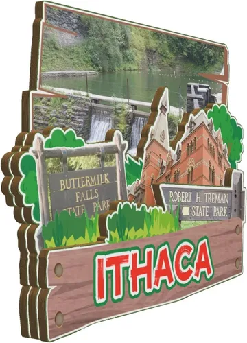 Miniatura 2 de Imán de madera para nevera de Ithaca New York USA 3D, monumentos de viaje, coleccionables, recuerdos, decoración hecha a mano -2530
