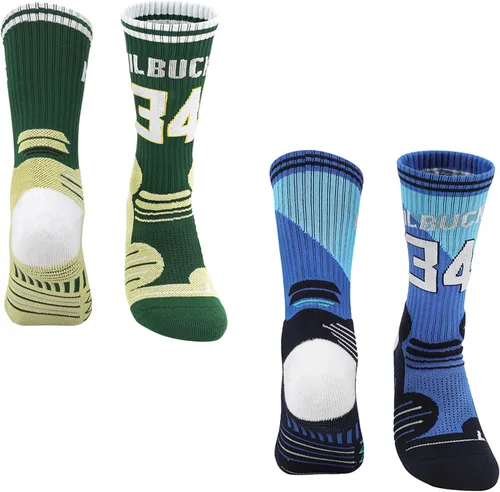 Miniatura 25 de 2 pares de calcetines de baloncesto para hombres y niños, equipo de baloncesto con número de la suerte, calcetines de estrella para niños y adultos