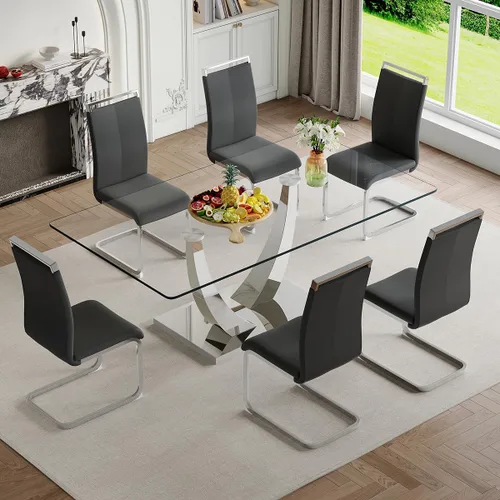 Miniatura 9 de Mesa de comedor moderna para mesa de comedor de mármol sintético de 4/6, 63 pulgadas, mesa de cocina rectangular, mesa de cocina y comedor de fácil