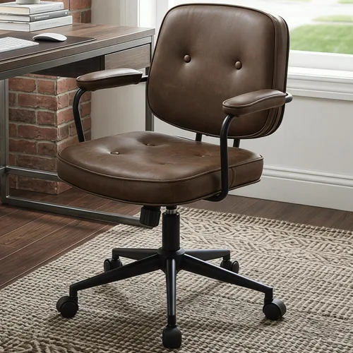 Miniatura 12 de DUOMAY Silla de escritorio retro para computadora de oficina en casa con reposabrazos, moderna silla giratoria de respaldo medio, silla de oficina