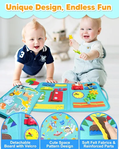 Miniatura 4 de Exorany Tablero Ocupado Juguetes Montessori para Niño Niña Regalos de Cumpleaños, Libro Ocupado Juguetes de Aprendizaje Sensorial para Niños