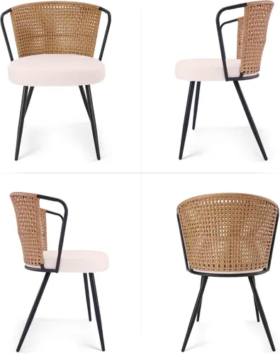 Miniatura 9 de BedsPick Juego de 4 sillas de comedor de ratán, sillas de cocina de ratán de polietileno tapizadas de granja con cojín de bucle, asiento de comedor