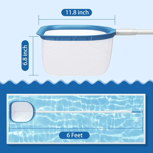 Miniatura 2 de Red profesional de desnatador de piscina de 6 pies con 6 postes de aluminio, malla fina para eliminación rápida de desechos, redes de piscina