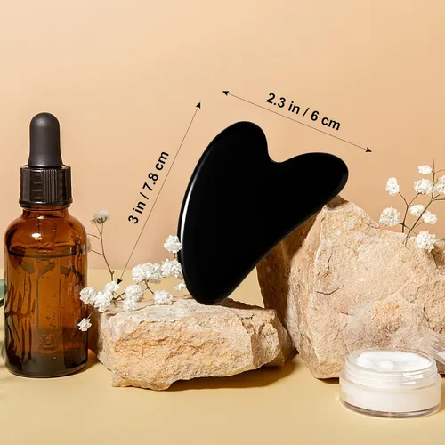 Miniatura 7 de rosenice Gua Sha - Herramientas faciales de guasha negra, piedra de jade Gua Sha para el cuidado de la piel facial, tensiones corporales faciales
