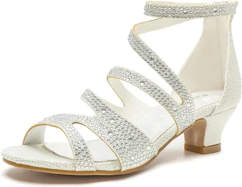 Zapatos de tacón alto para niñas, zapatos de vestir para fiesta de boda, sandalias de tacón alto para niñas pequeñas y grandes
