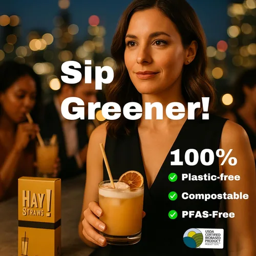 Miniatura 3 de HAY! Straws Pajitas jumbo con tallo de caña Martini de 6 pulgadas 1500 unidades Ancho 6.5-8.5 de diámetro 100% a base de plantas