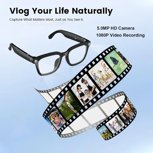 Miniatura 2 de Gafas de cámara para vlogging y computadora, lentes inteligentes de filtrado de luz azul con grabación de 1080P, manos libres y vista previa