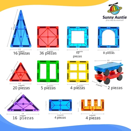 Miniatura 6 de SUNNY AUNTIE Juego de azulejos magnéticos de 125 piezas XL con bolsa de almacenamiento, azulejos magnéticos de construcción para niños de 3 a 8