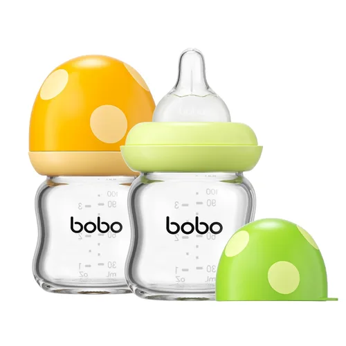 Miniatura 61 de YOHKOH Biberón de vidrio natural con pezón de flujo lento de nivel 1, biberones anticólicos para recién nacidos, botella de vidrio de cuello ancho