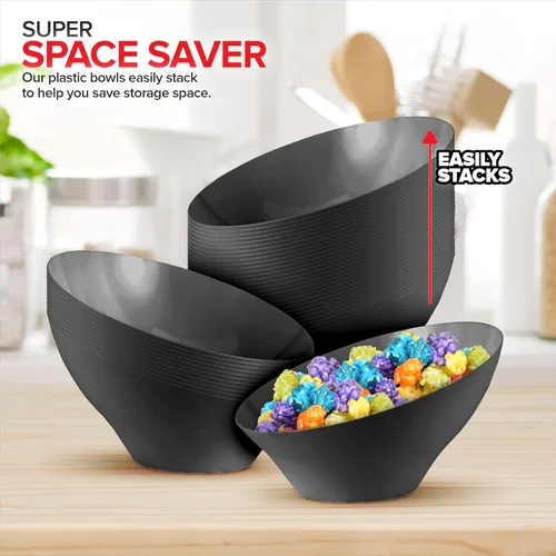 Miniatura 7 de Tazones de Servir de Plástico Negro de 20 onzas (Paquete de 4) Tazones Desechables Medianos para Aperitivos, Platos para Dulces, Recipientes de Bufé