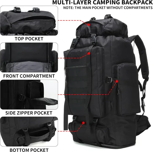 Miniatura 3 de Mochila de senderismo W WINTMING para hombres 70L/100L, mochila de campamento, mochila militar Molle, paquete de asalto de 3 días para escalada