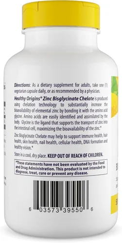 Miniatura 3 de Healthy Origins Quelato de bisglicinato de zinc de 50 mg, 120 cápsulas vegetales – Con Albion Minerals TRAACS High Biodisponibilidad Complex, apoya