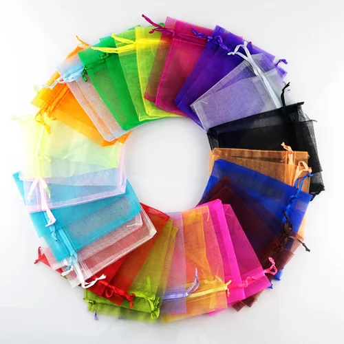 Miniatura 8 de 100 bolsas de organza transparente con cordón para recuerdos de boda, fiesta, joyería de recuerdo, dulces, cumpleaños, Navidad, festivales, jabones