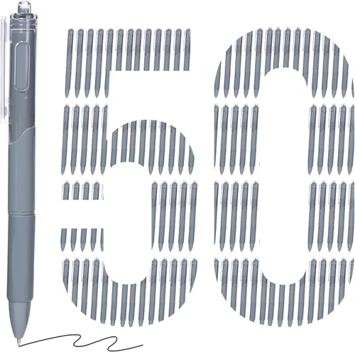 50 bolígrafos neutros, punta fina de 0.020 in, tinta negra, suministros de oficina, bolígrafo retráctil, agarre de goma, para estudiantes y