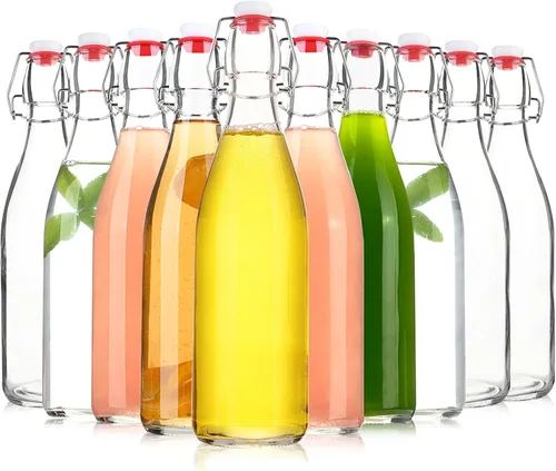 Botella de vidrio transparente con tapa basculante hermética, paquete de 10 botellas de cerveza de 16 onzas con tapas abatibles, elaboración casera