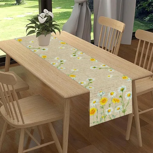 Miniatura 2 de Camino de mesa de primavera con margaritas, rústico, de temporada, con margaritas, acuarela, letras vintage, cocina, comedor, cocina, sala de estar