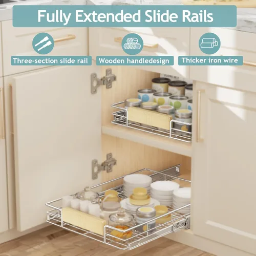 Miniatura 4 de LOVMOR Organizador de gabinete extraíble con mango de madera, 16½ pulgadas de ancho x 21½ pulgadas, organizador deslizante para cocina, despensa 1
