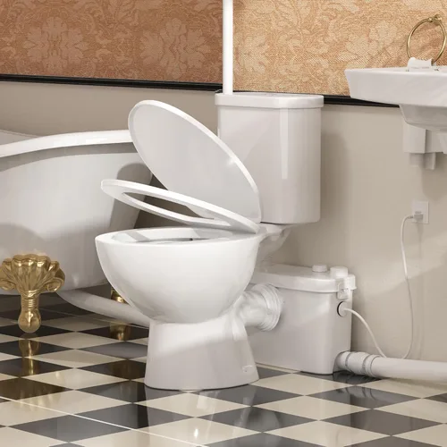 Miniatura 7 de SUPERFLO Sistema de Inodoro Macerador de 500W Upflush para Sótano con 4 Entradas de Agua para Baño y Garaje, Sistema de Bomba de Inodoros
