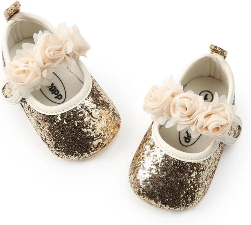 Miniatura 96 de RVROVIC Mocasines de princesa para bebé, zapatos brillantes de Mary Jane, zapatos de cuna de suela suave y ligera de primera calidad, zapatos