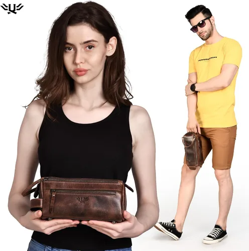 Miniatura 5 de Neceser de cuero hecho a mano de primera calidad para hombres y mujeres, kit de cuero genuino Dopp y bolsa de afeitar para hombres, bolsa