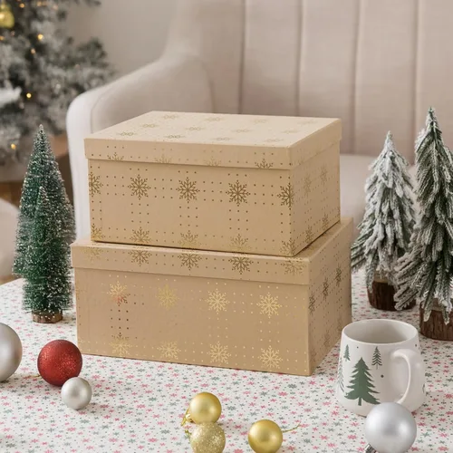 Miniatura 3 de Soul & Lane Cajas de regalo de Navidad con tapas, cajas de anidación de Navidad reutilizables vintage de papel kraft para regalos, cartón Joyful