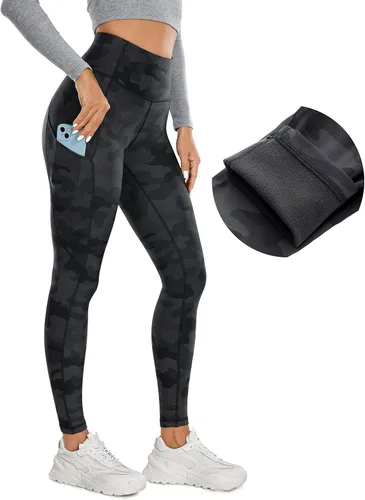 CRZ YOGA Leggings térmicos con forro polar para mujer de 28 pulgadas, pantalones de senderismo cálidos de cintura alta con bolsillos, mallas de