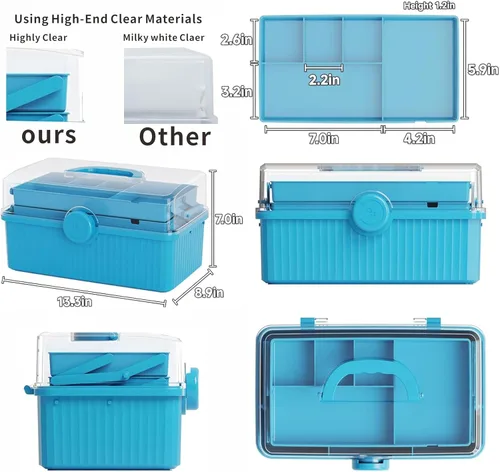 Miniatura 2 de Caja de plástico de 3 capas para manualidades y caja de herramientas para manualidades, caja de almacenamiento de plástico multiusos con asa