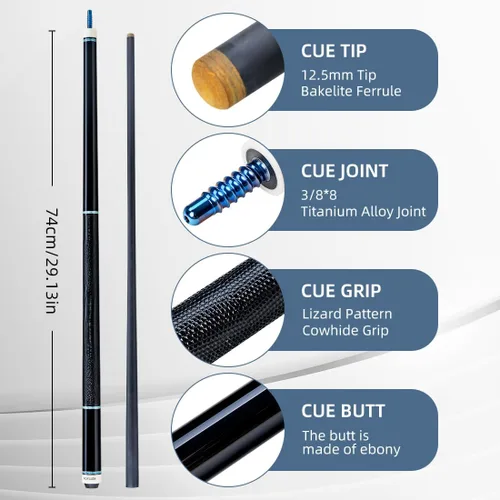 Miniatura 3 de KONLLEN Carbon Fiber Pool Cue Stick 58-inch Professional Pool Sticks for Adults Full Carbon Technology Low Deflection Pool Cue Billiard Cues with