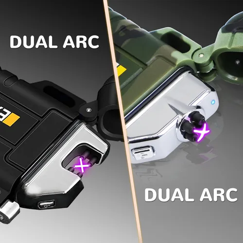 Miniatura 2 de Paquete de 2 encendedores impermeables para exteriores, encendedores eléctricos de doble arco a prueba de viento, encendedor de plasma sin llama