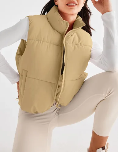 Miniatura 4 de MEROKEETY Chaleco acolchado para mujer, cuello alto, con cremallera, sin mangas, con bolsillos