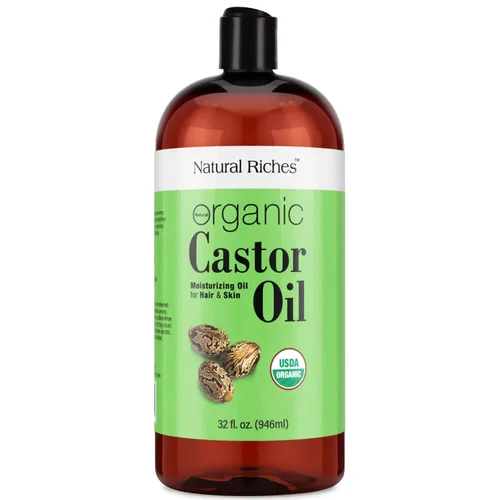 Natural Riches Aceite de ricino orgánico, prensado en frío, certificado USDA para piel seca, pérdida de cabello, caspa, crecimiento del cabello y