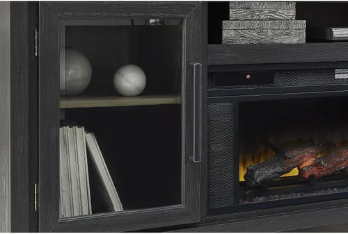 Miniatura 9 de Signature Design by Ashley Foyland - Soporte de TV de 83 pulgadas con chimenea eléctrica, altavoces inalámbricos integrados, madera, chapa de roble