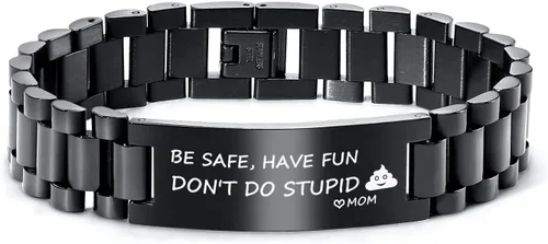 MEALGUET - Pulsera de acero inoxidable con texto inspirador grabado, regalo de cumpleaños, de graduación, de mamá o papá, regalo de Navidad para