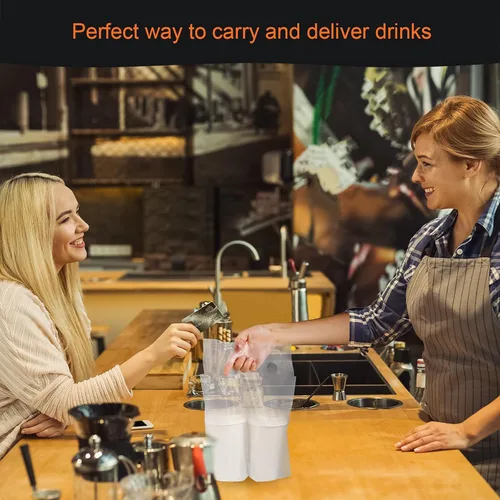 Miniatura 5 de Elyfree 200 unidades de transportador de bebidas para entrega, transportador de plástico transparente con asa para café/té/jugo, bolsas portátiles